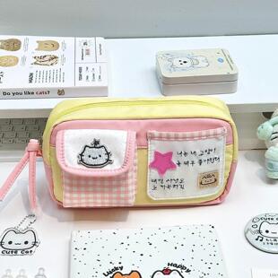 多巴胺撞色魔法猫咪口袋笔袋高颜值大容量学生多功能文具收纳袋