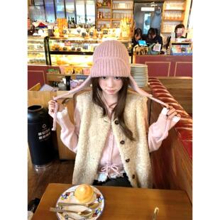 2025新款环保皮草秋冬外穿肌理感羊羔毛马甲无袖毛毛外套女