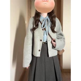 短款毛呢外套女2025秋冬新款韩系覆古高级感超好看灰色大衣小个子