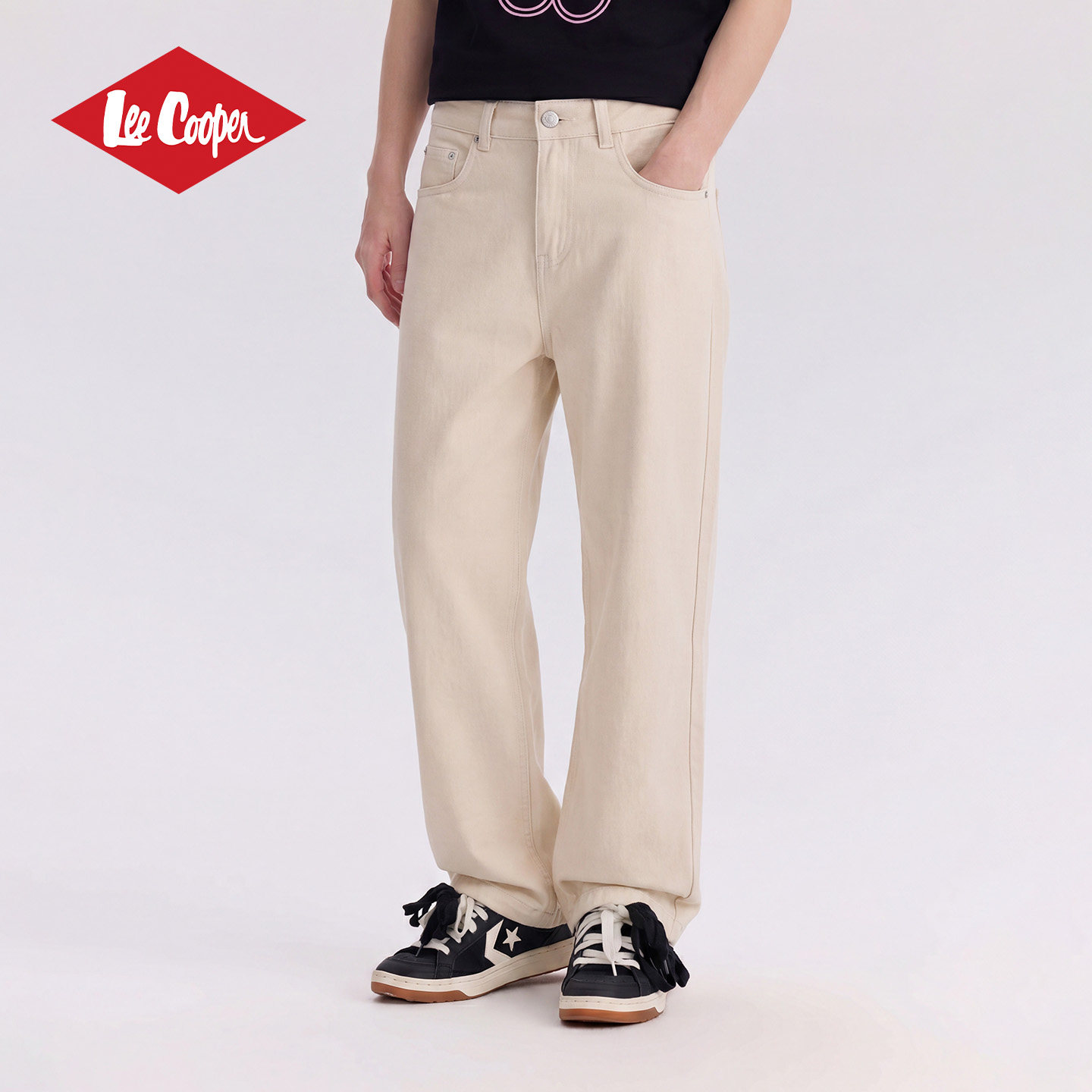 LeeCooper白色直筒牛仔裤男