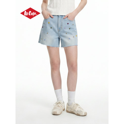 Lee Cooper彩色纽扣毛边牛仔短裤水洗减龄2026夏款新品女生百搭
