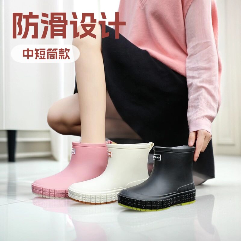 日系雨鞋女款时尚外穿套鞋轻便防水胶鞋新款工作防滑成人短筒雨靴