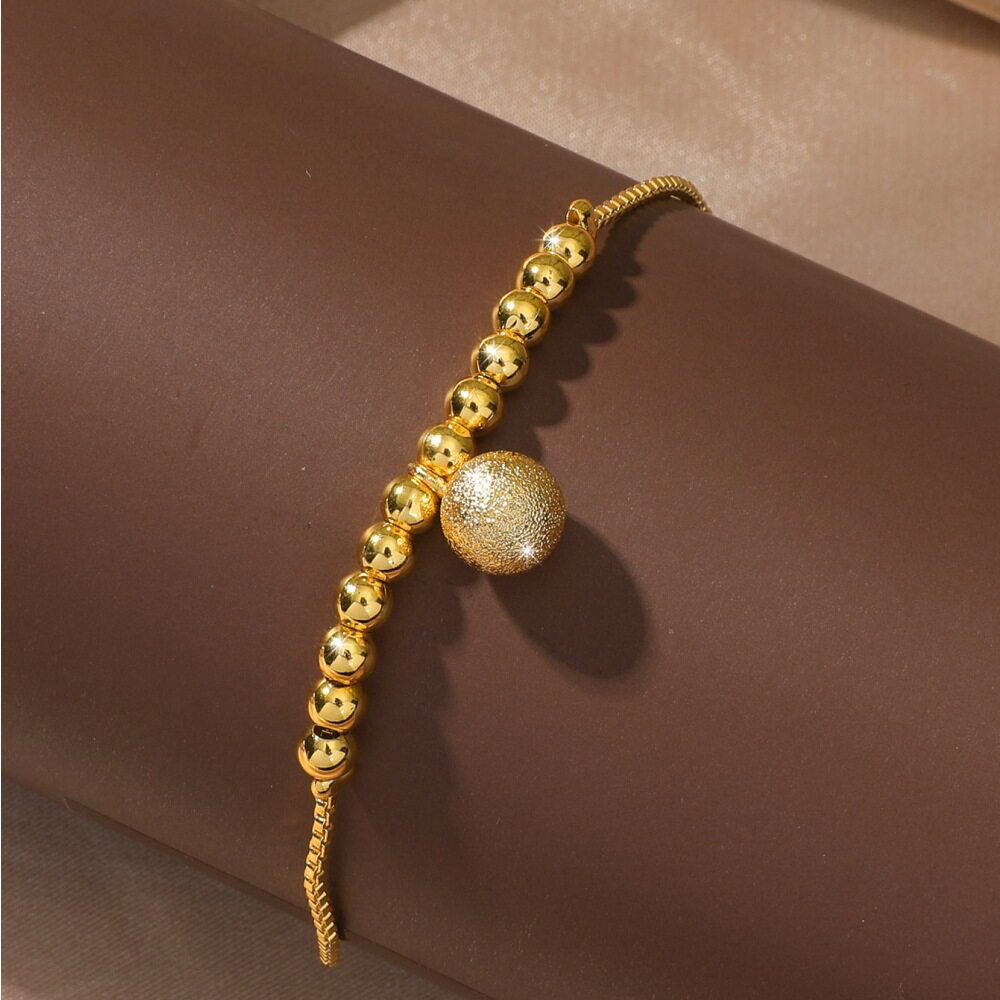 韩版简约盒子链脚饰越南铜镀沙金转运珠磨砂脚链一件百搭饰品