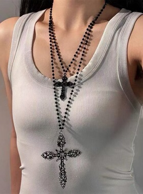 暗黑哥特风黑色十字架多层串珠