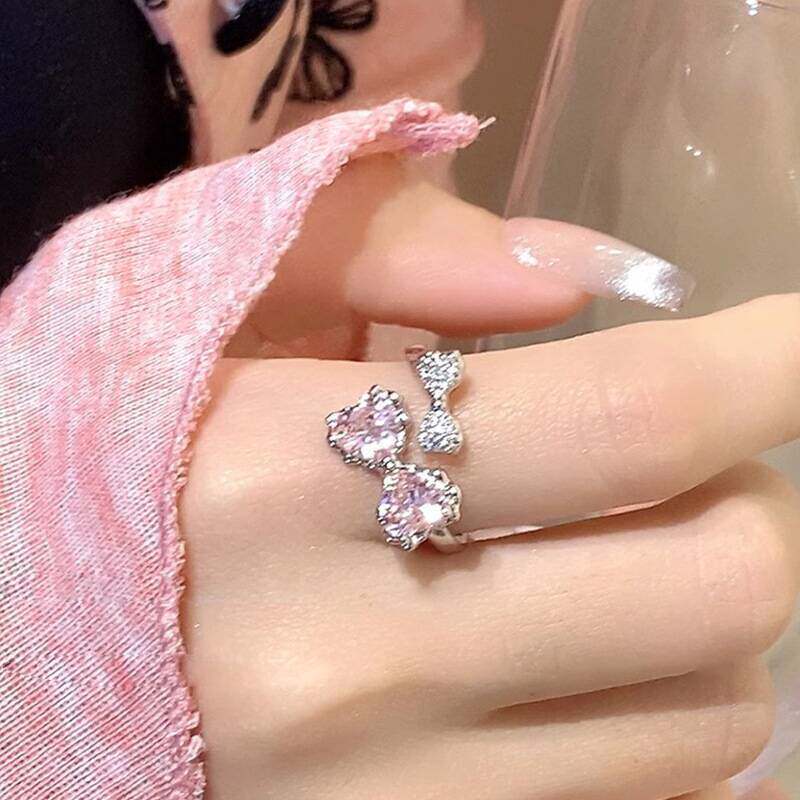 甜晕了!粉钻结戒指女轻奢气质食指戒小众设计感时尚对戒