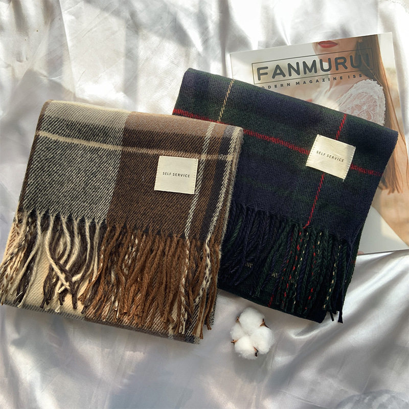 2026新款英伦两色格子围巾女秋冬季流苏加厚百搭长款韩版保暖披肩