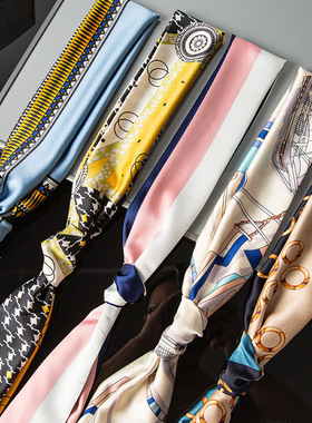 长款领巾绑包丝巾苏杭飘带仿真丝韩版百搭细窄丝巾长条高级感