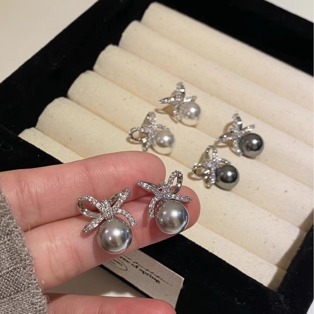 精工版耳环银针满钻结施家珍珠耳钉女高级感气质小众耳饰