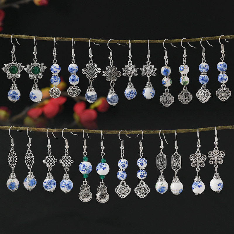 手工简约陶瓷耳环新中式复古青花瓷耳坠文艺民族风耳饰女,饰品/流行首饰/时尚饰品新,民族风耳饰,淘宝优惠券,粉丝福利购,淘宝优惠卷