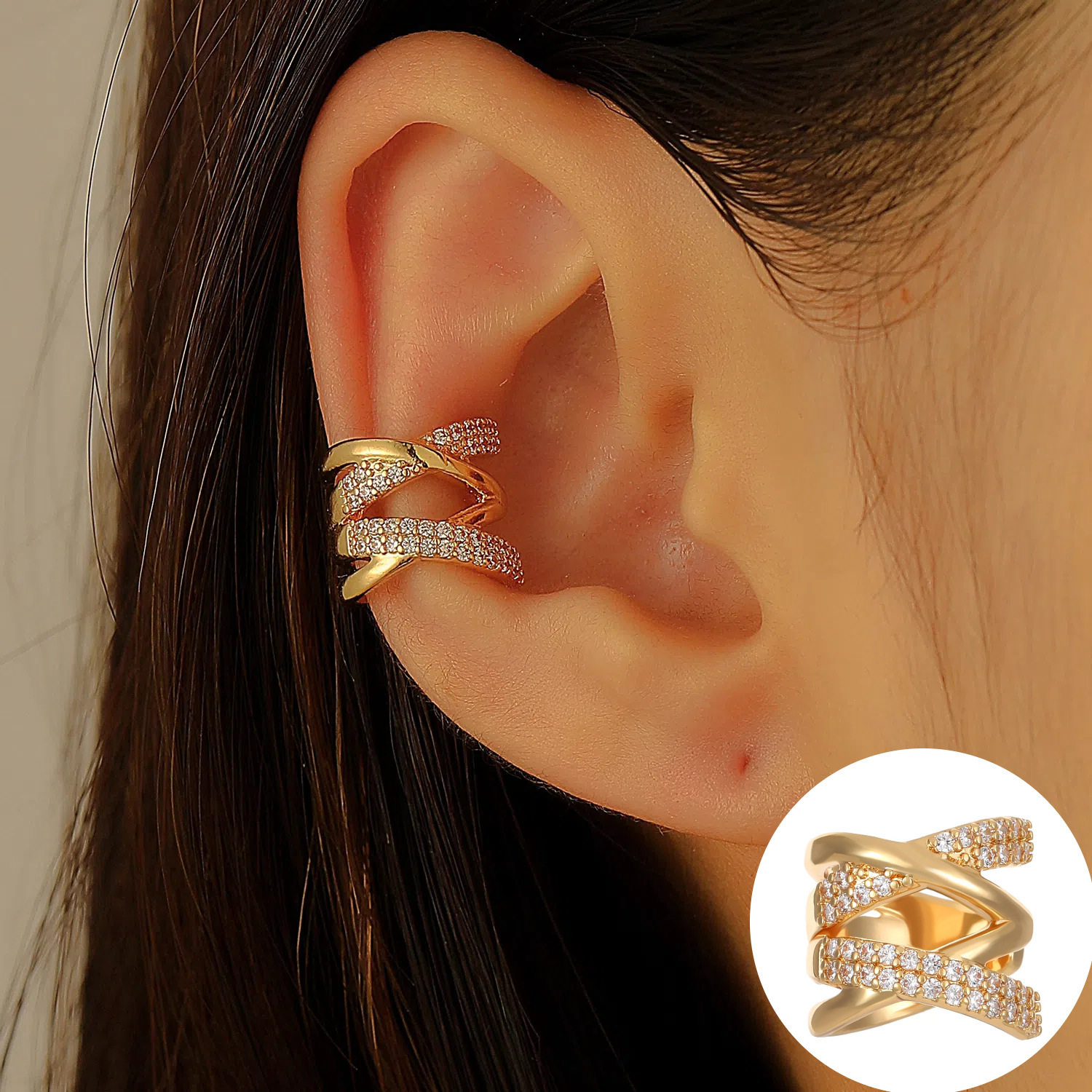 时尚双层交叉耳骨夹耳洞女个性小众耳夹洞高级感,饰品/流行首饰/时尚饰品新,耳夹,淘宝优惠券,粉丝福利购,淘宝优惠卷