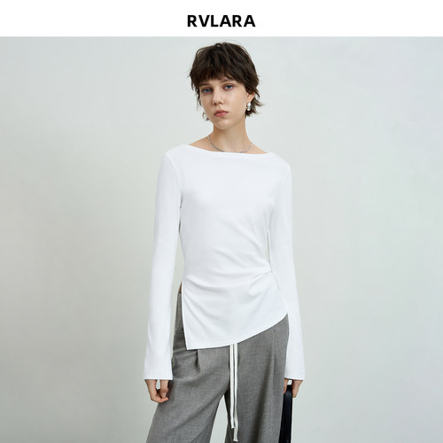 RVLARA舒弹一字领显瘦长袖T恤