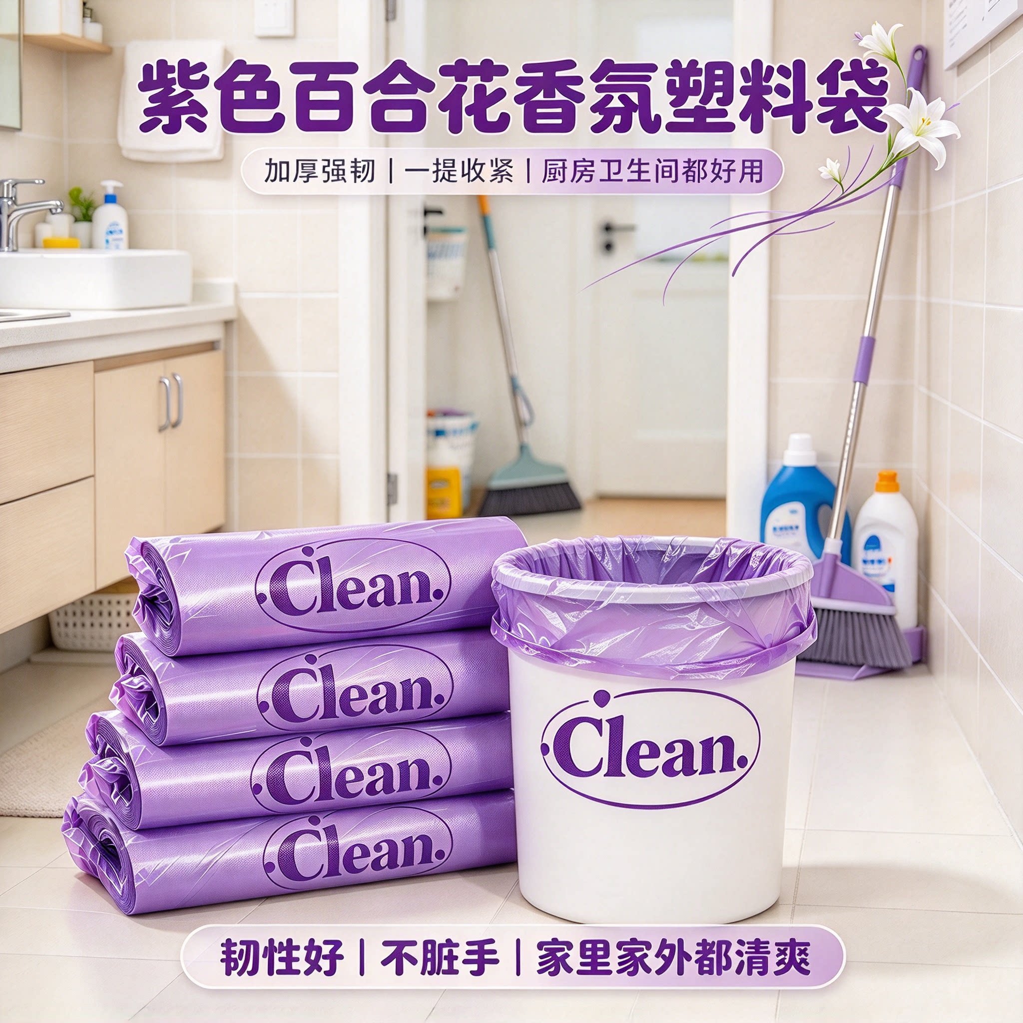紫色背心商用垃圾袋加厚强韧手提式酒店办公室商场一次性垃圾袋