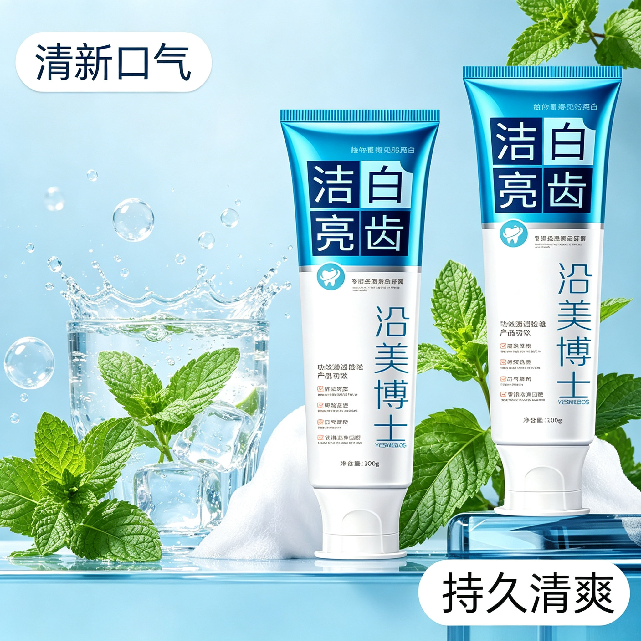 洁白亮齿牙膏清新口气亮白去渍抗牙结石去黄去烟渍ZX