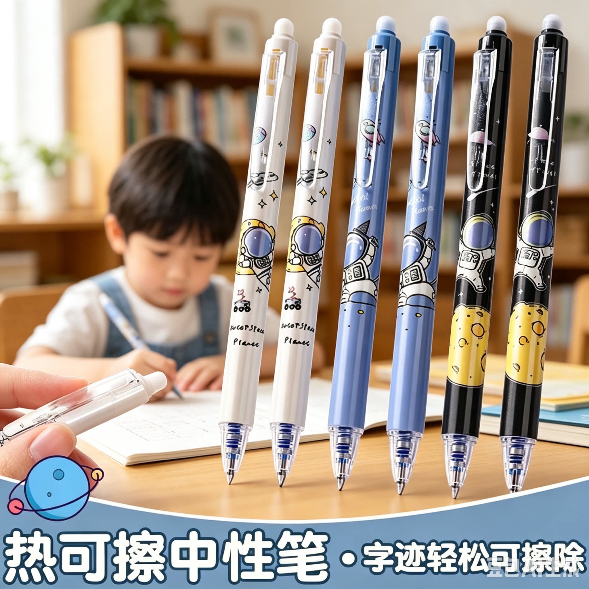 按动可擦笔0.5mm中性笔芯小学生专用可擦子弹头黑笔摩易擦晶蓝CX2