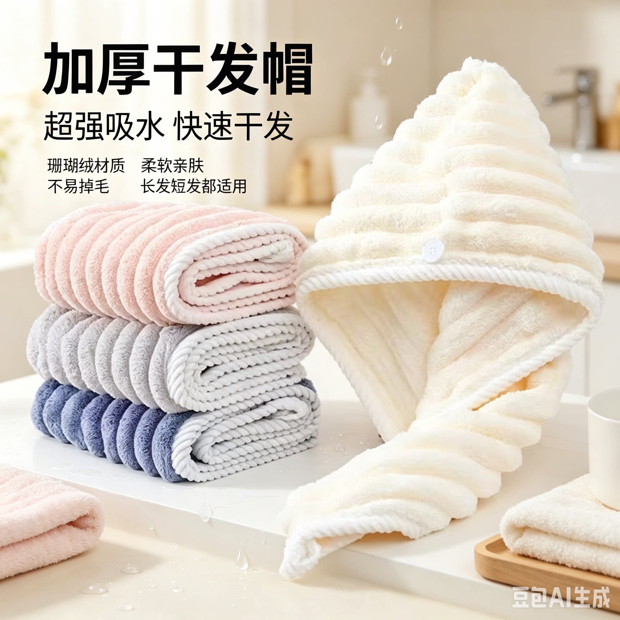 【下单立减50】加厚超强吸水干发帽包头巾简约速干洗头沐浴帽ZX