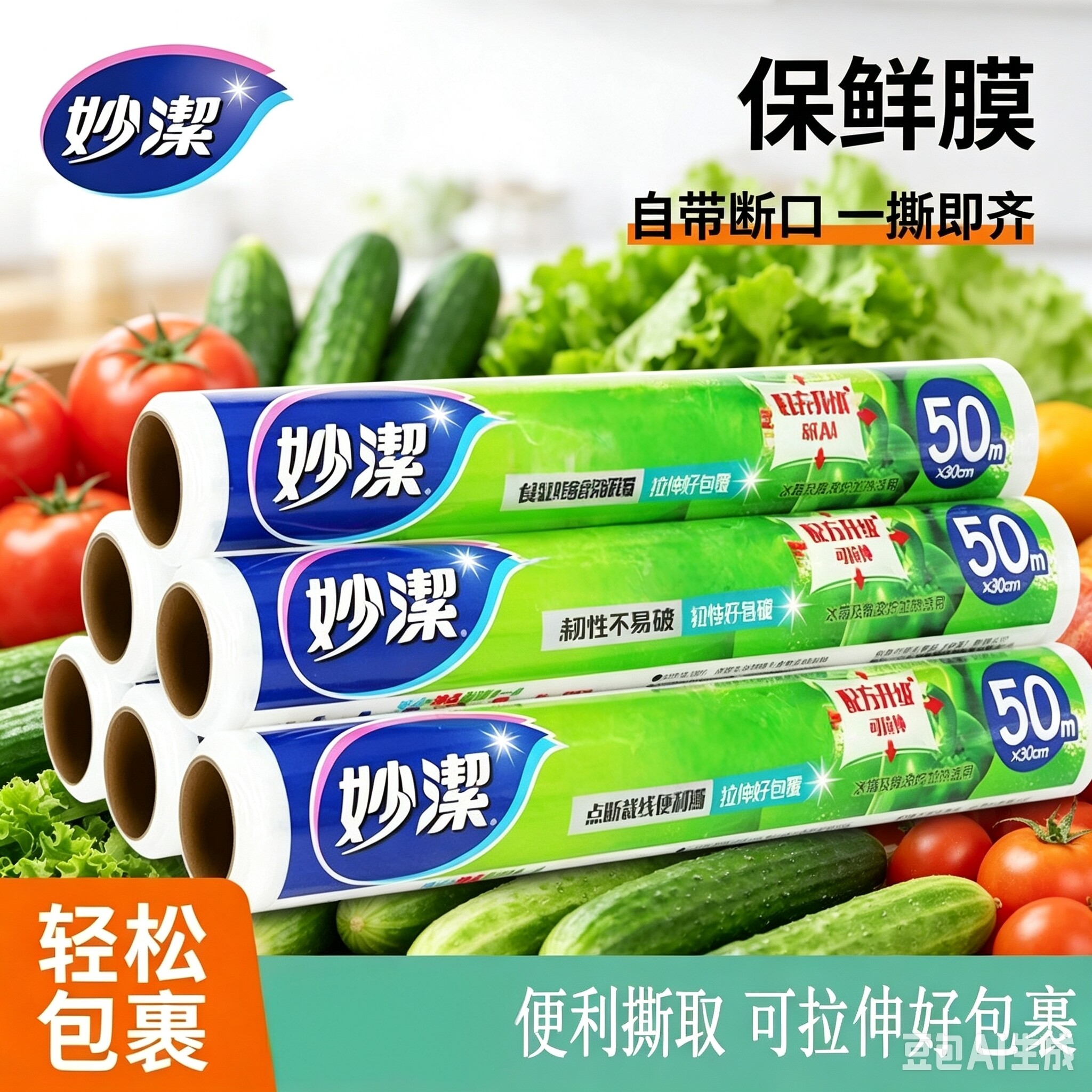 【升级加厚款】妙洁食品级全生物降解点断式保鲜袋无塑料ZX