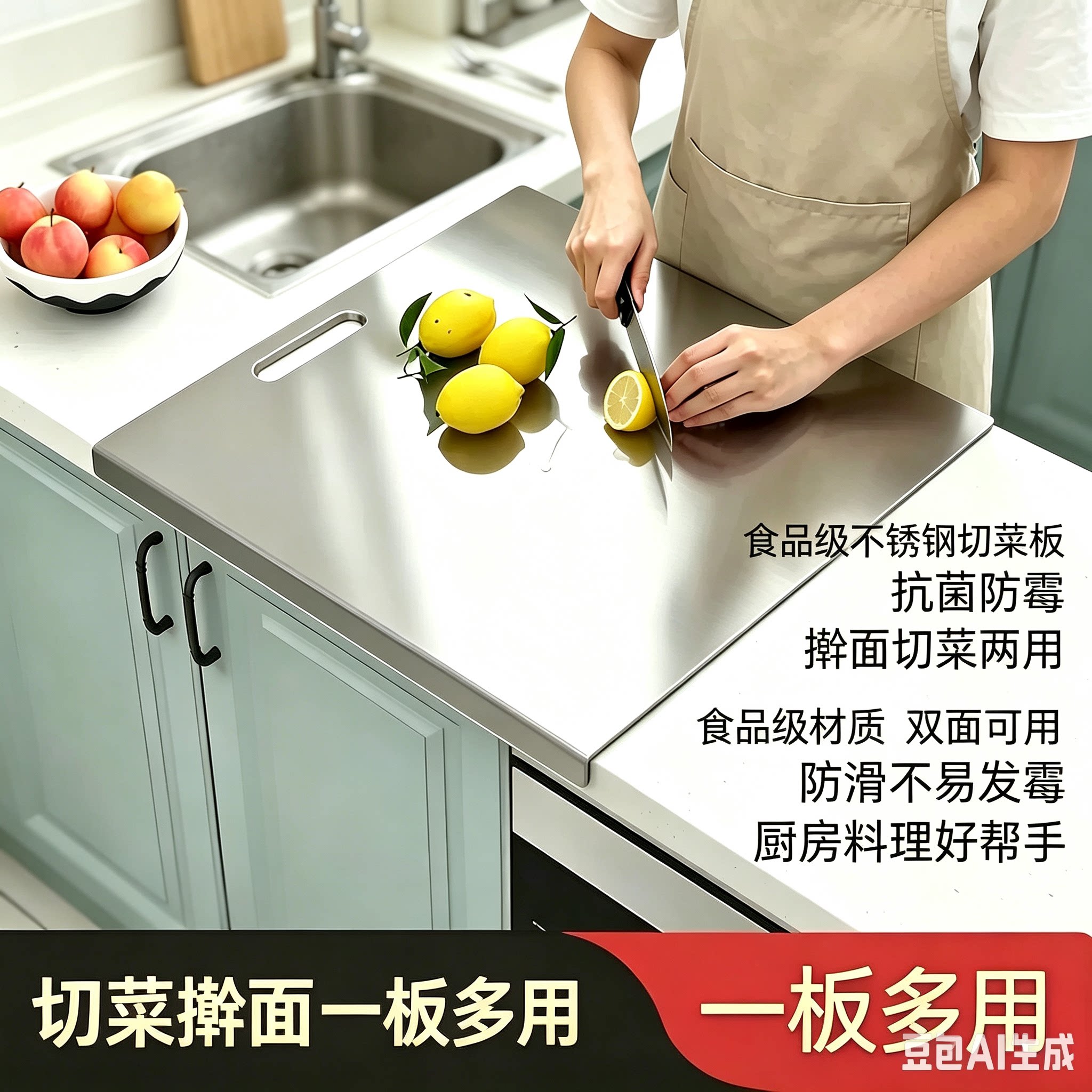 告别发霉木板不锈钢加厚面板光滑不粘面切菜揉面两不误易清洁ZX2