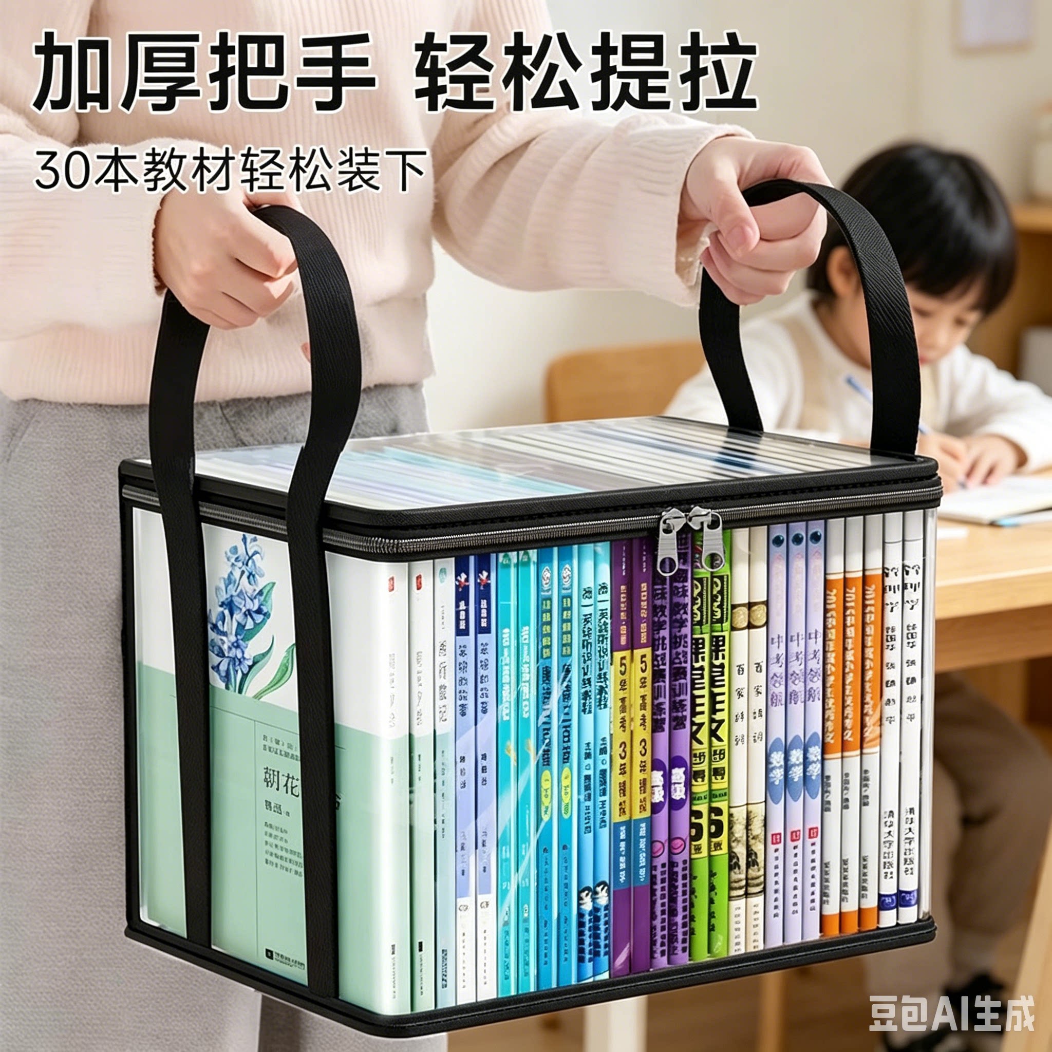学生书本收纳透明防尘手提收纳包防水厚实耐用桌面收纳服饰杂物CX
