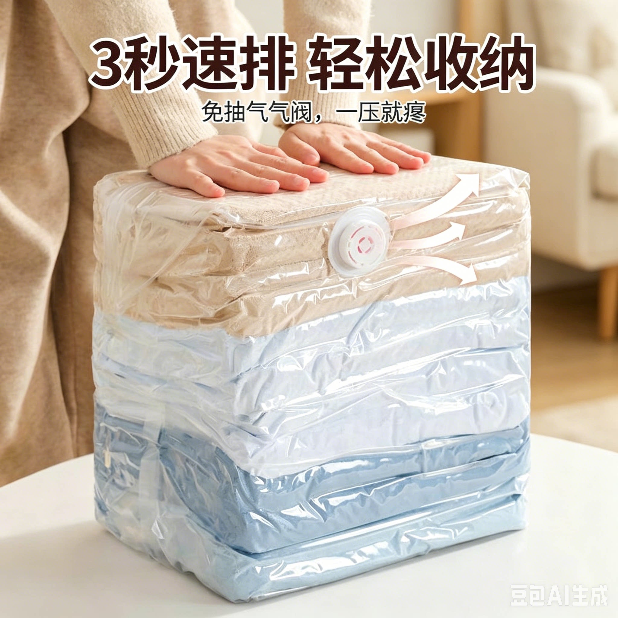【拍1发8】免抽气立体收纳压缩袋抽压两用透明加厚棉被袋JM
