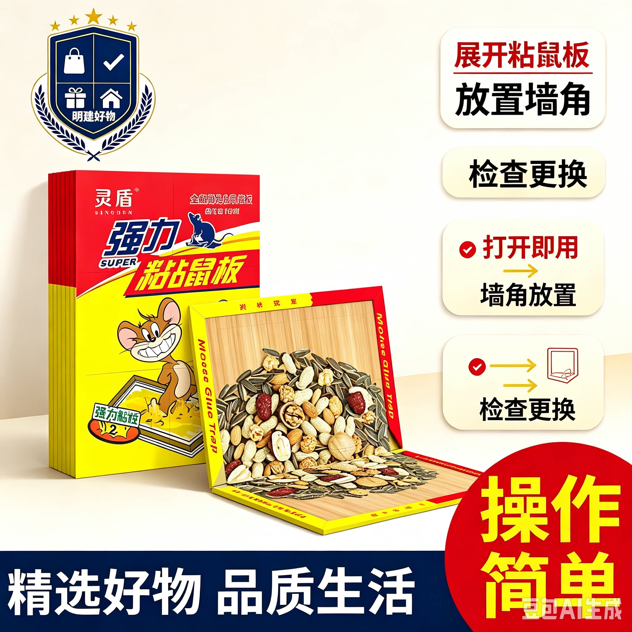 【抓聪明鼠】强力粘鼠板加大加厚加胶鼠板家用灭鼠捕鼠贴黏鼠板CX