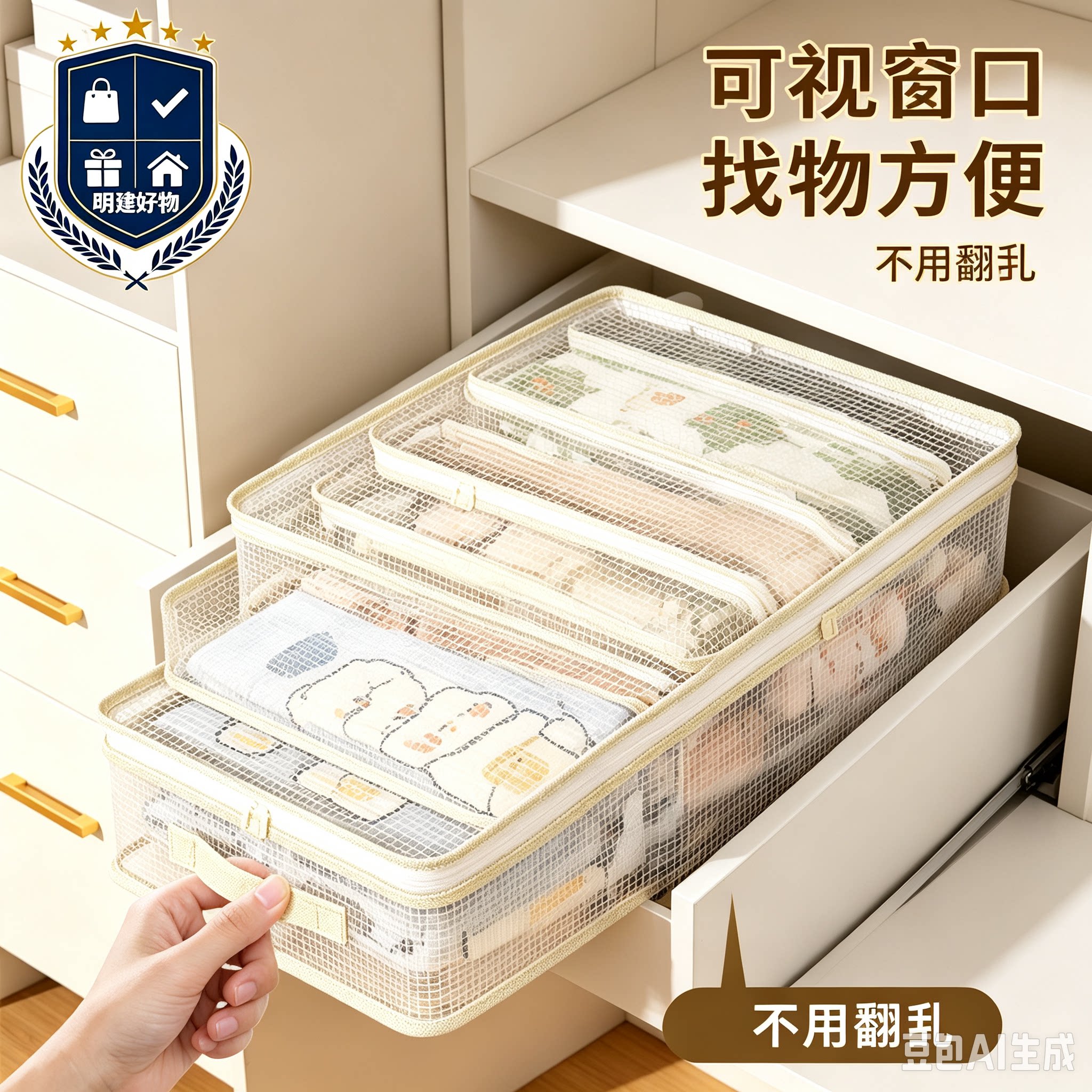 网纱四件套收纳袋家用卧室大容量防尘防潮整理盒可视窗防尘袋CX2
