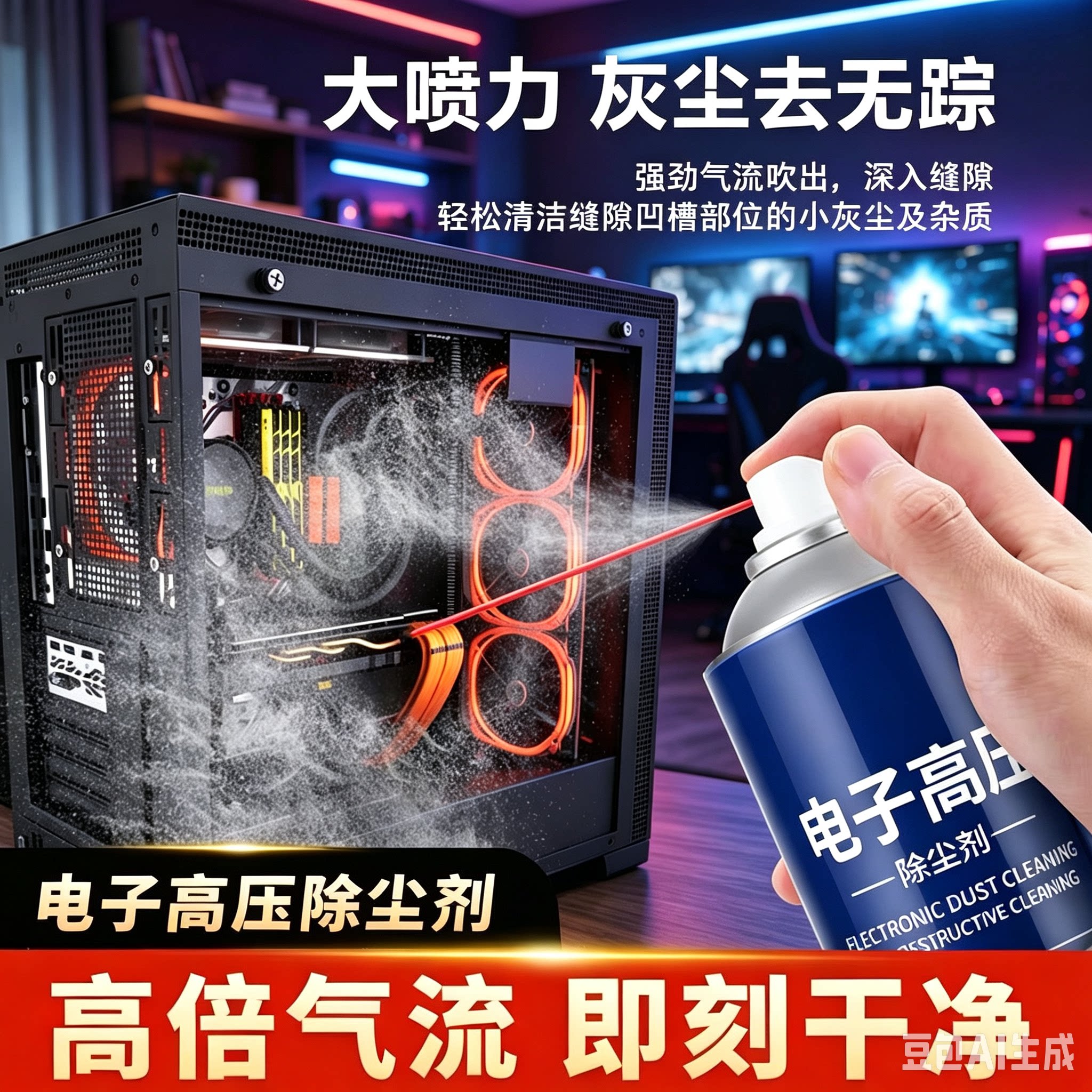 新款电子设备高压除尘罐 免拆洗清理机箱风扇灰尘压缩清洁喷剂CX