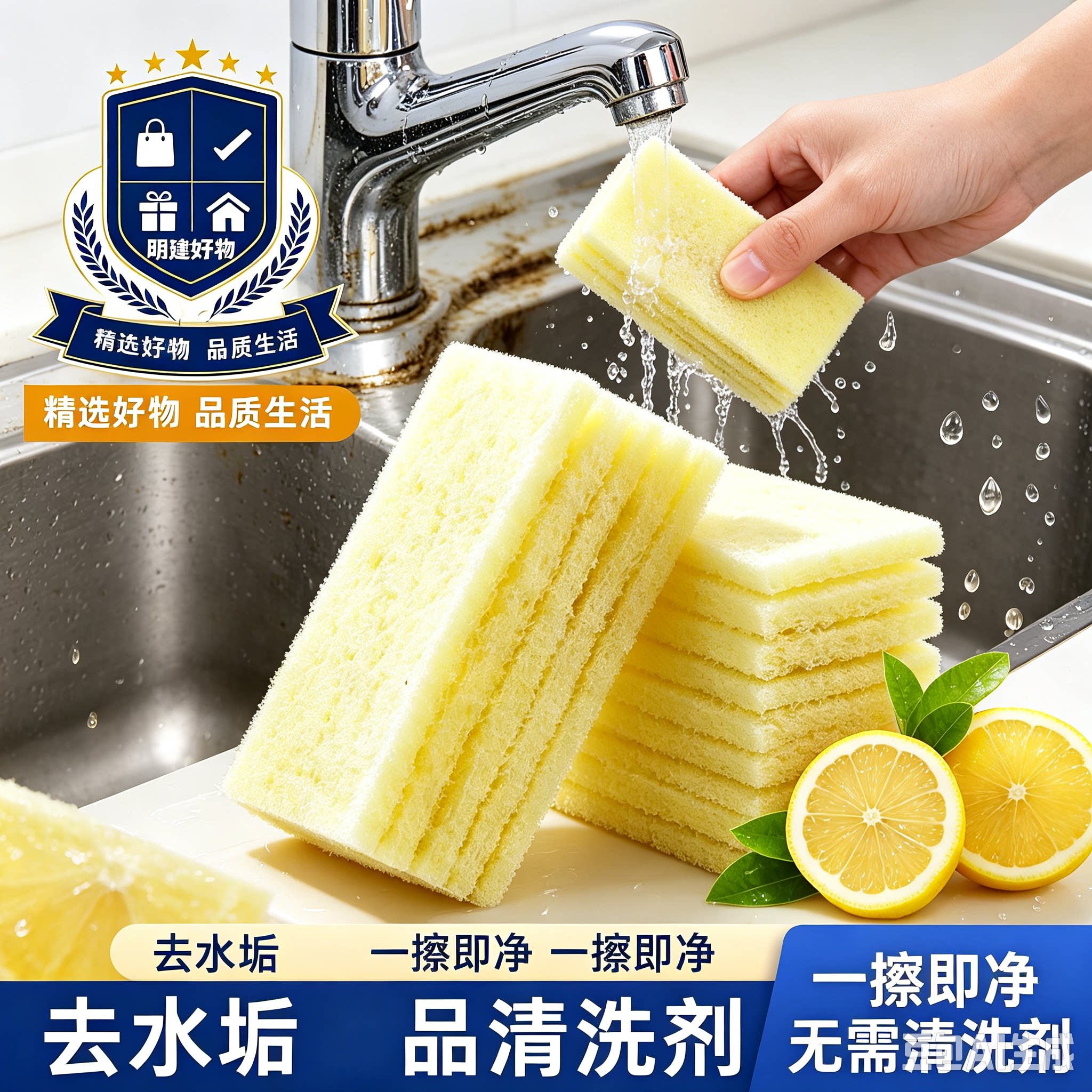 柠檬酸百洁布厨房不锈钢去污除垢玻璃水龙头去水垢清洁海绵擦CX2