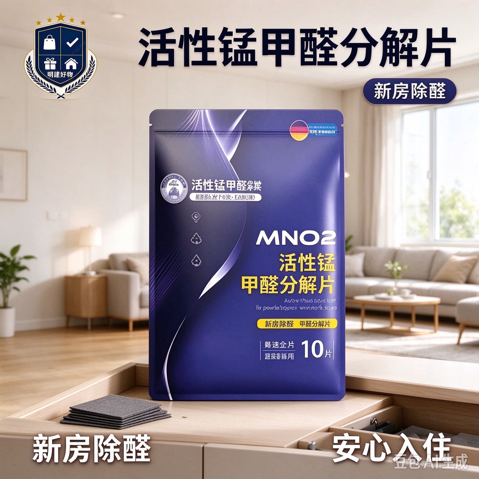 【买二送一】除甲醛活性锰分解片新房急住强力室内衣柜吸去异味CL