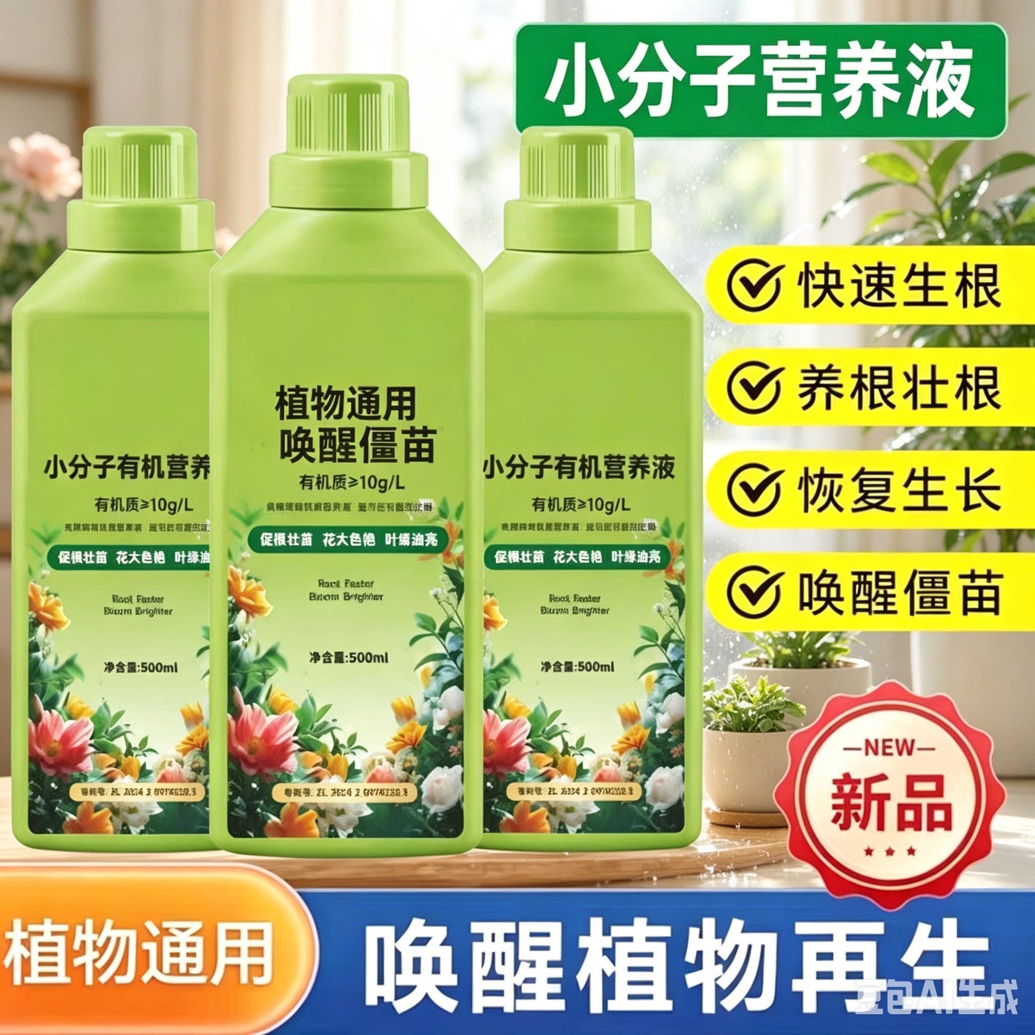 拍1发4!小分子营养液有机复合肥家庭园艺促生长温和护不伤根苗CX