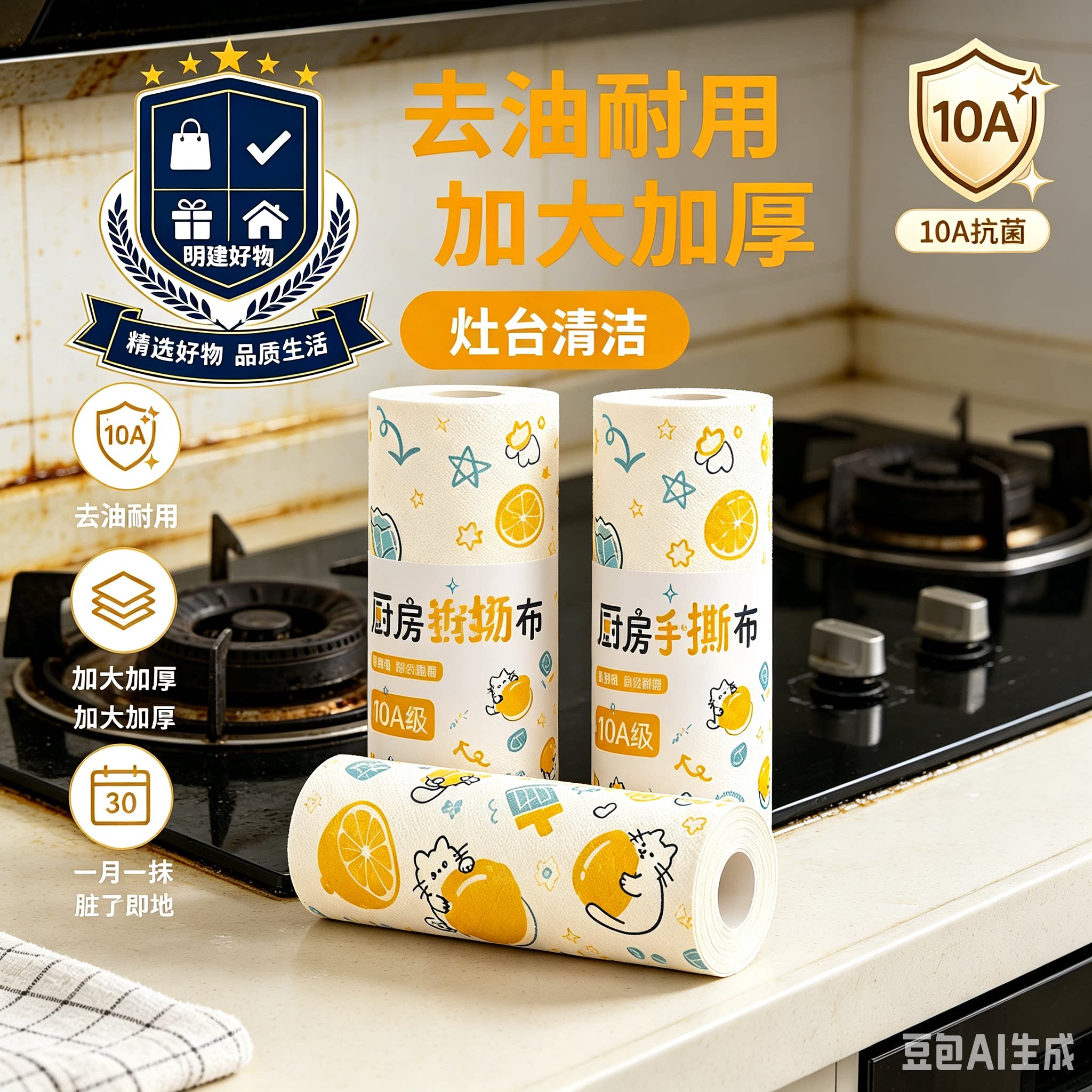 10A抗菌月抛吸水手撕抹布加大加厚家用洗碗不沾油厨房专用洗碗JM