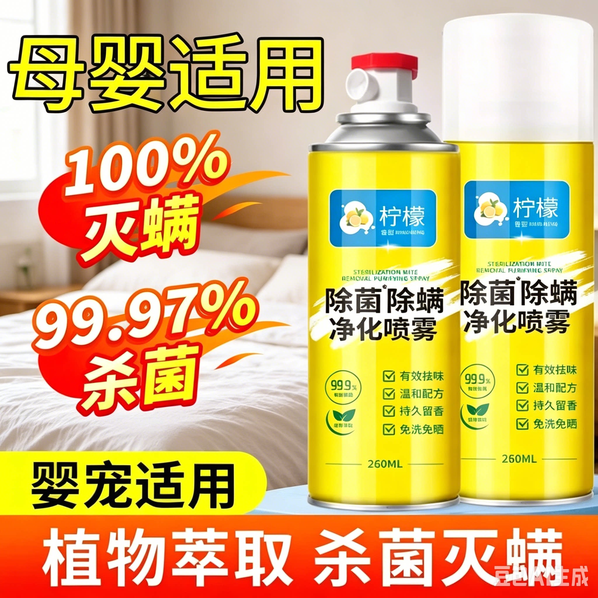 【买二送一】母婴适用床上除螨杀菌专用被子免洗抑菌除螨虫神器CX