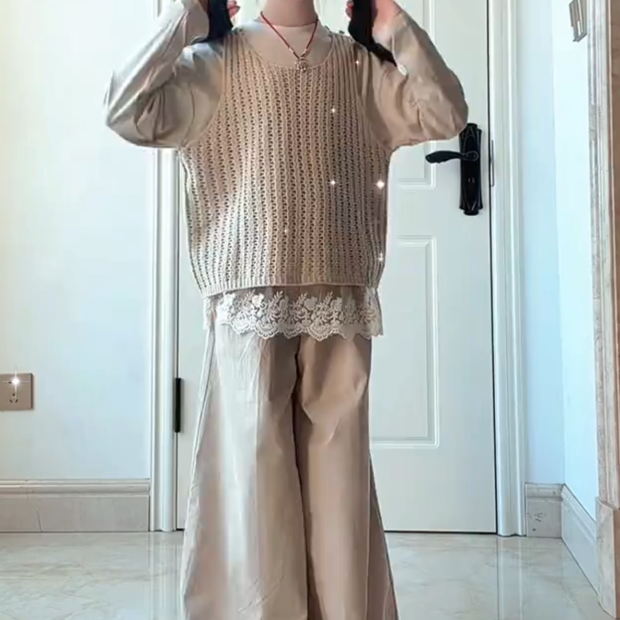 女童秋季针织套装儿童流苏马甲+衬衫+阔腿裤洋气三件套休闲套装