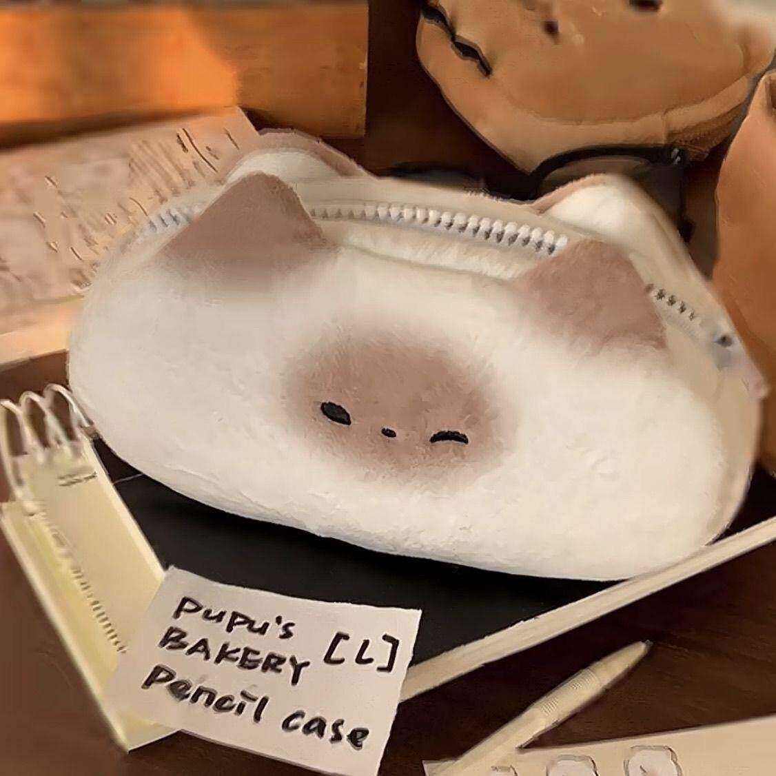 猫猫笔袋奶呼呼烤面包铅笔袋烤焦猫咪大容量pupuhome化妆包收纳盒