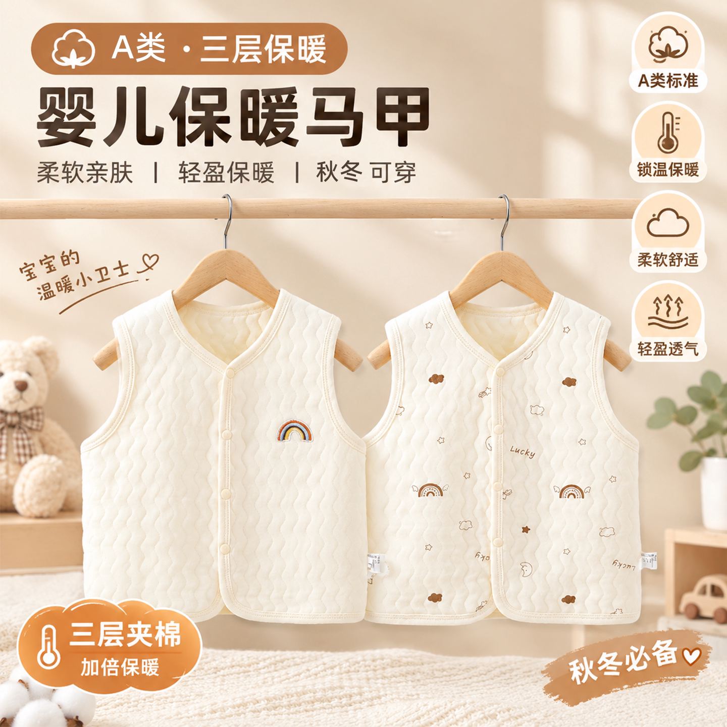 婴儿马甲秋冬季保暖背心夹棉坎肩