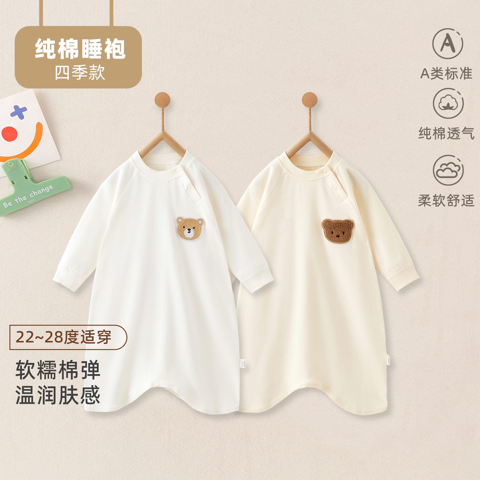 婴儿衣服春季纯棉睡袍儿童睡衣男女宝宝家居服A类连体睡衣打底