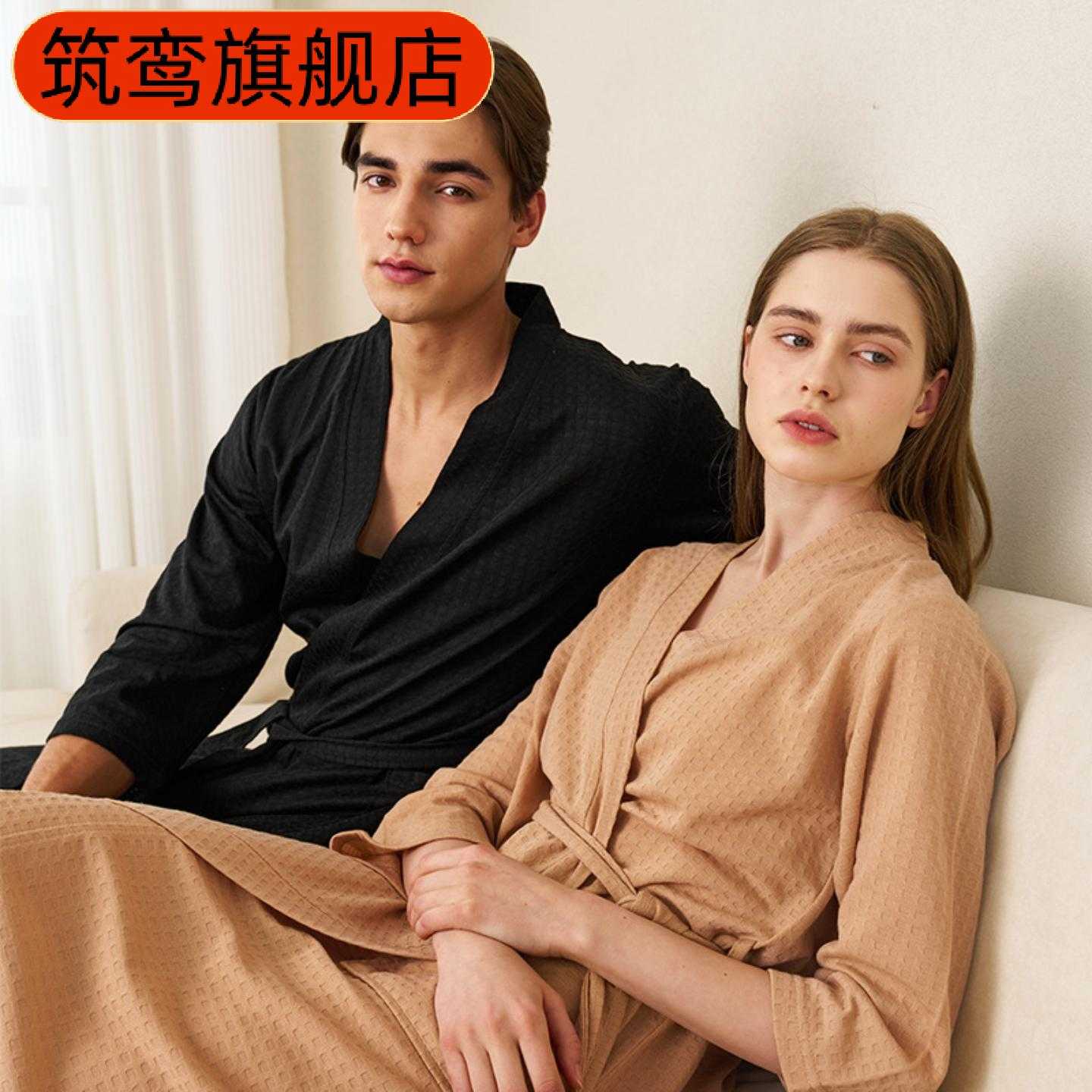 春夏季薄款华夫格情侣浴袍女男
