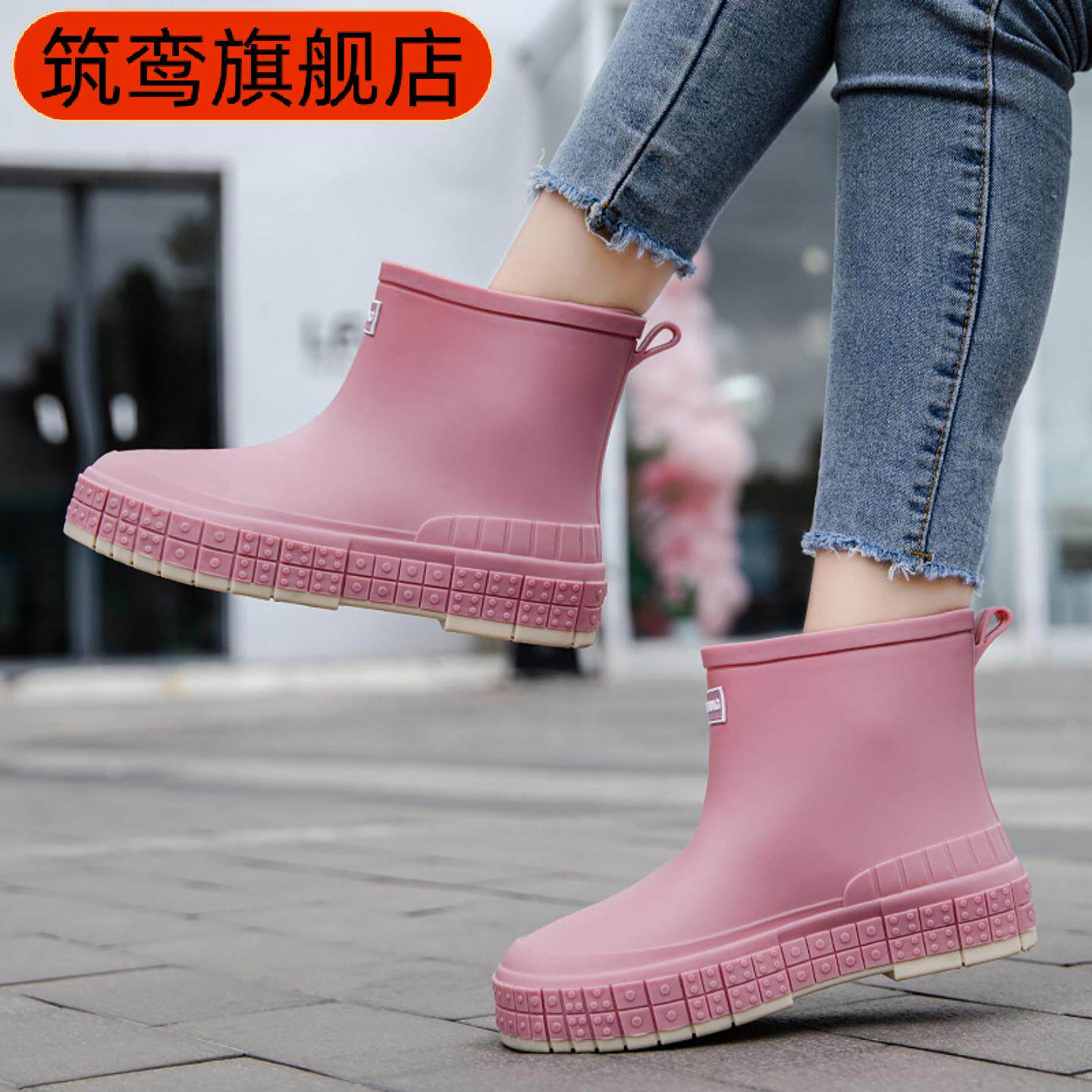 日系雨鞋女款时尚外穿套鞋轻便防水胶鞋新款工作防滑成人短筒雨靴