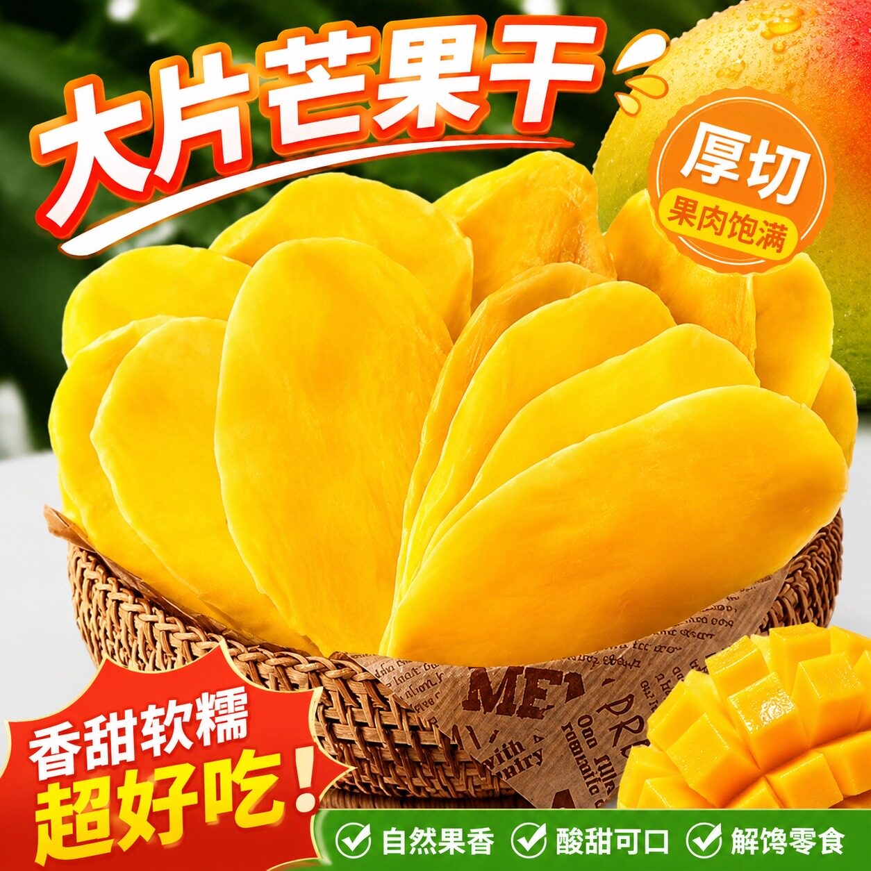 【甄选鲜芒片】芒果干厚切大片水果干酸甜果脯办公室休闲零食蜜饯