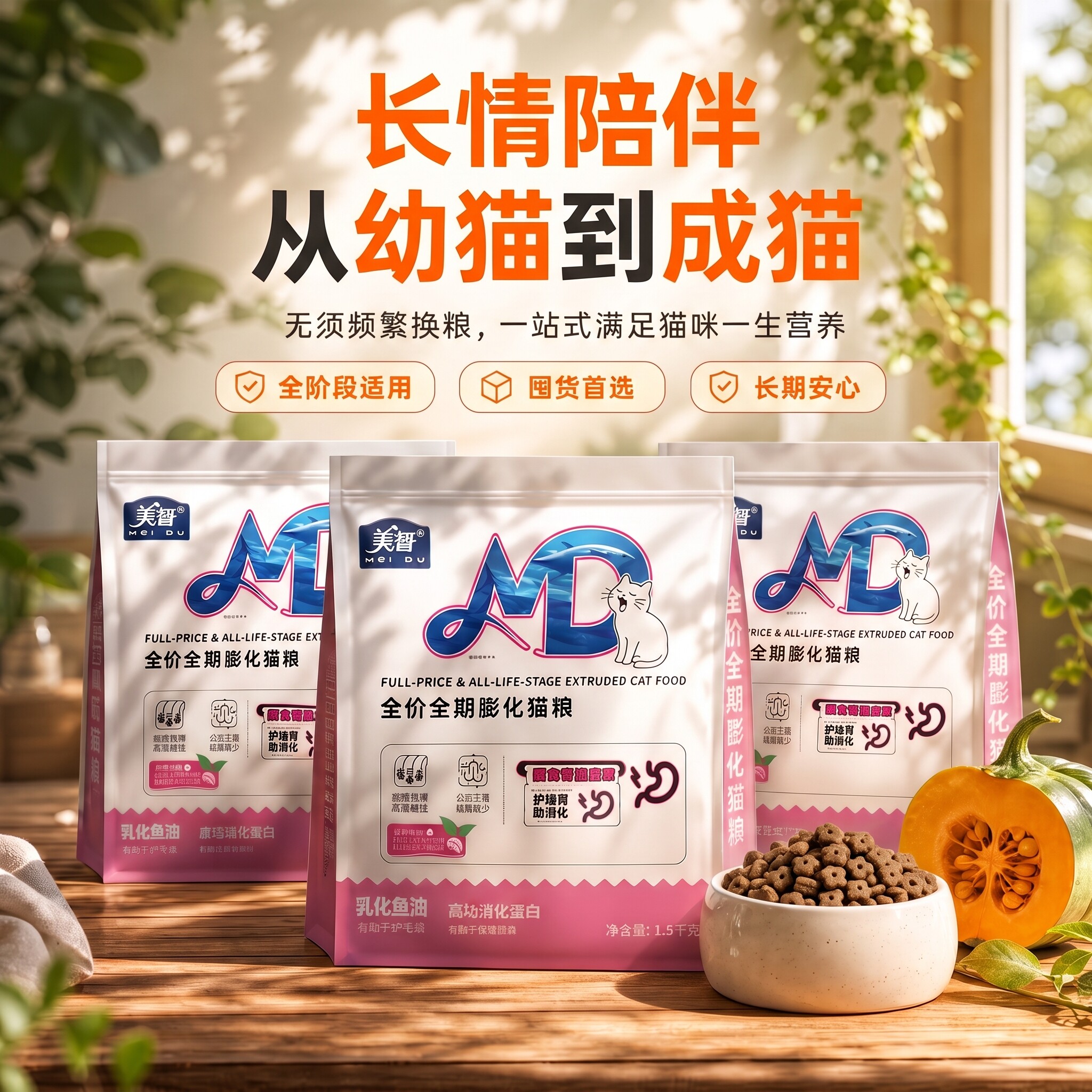 美督全价膨化猫粮乳化鱼油易消化