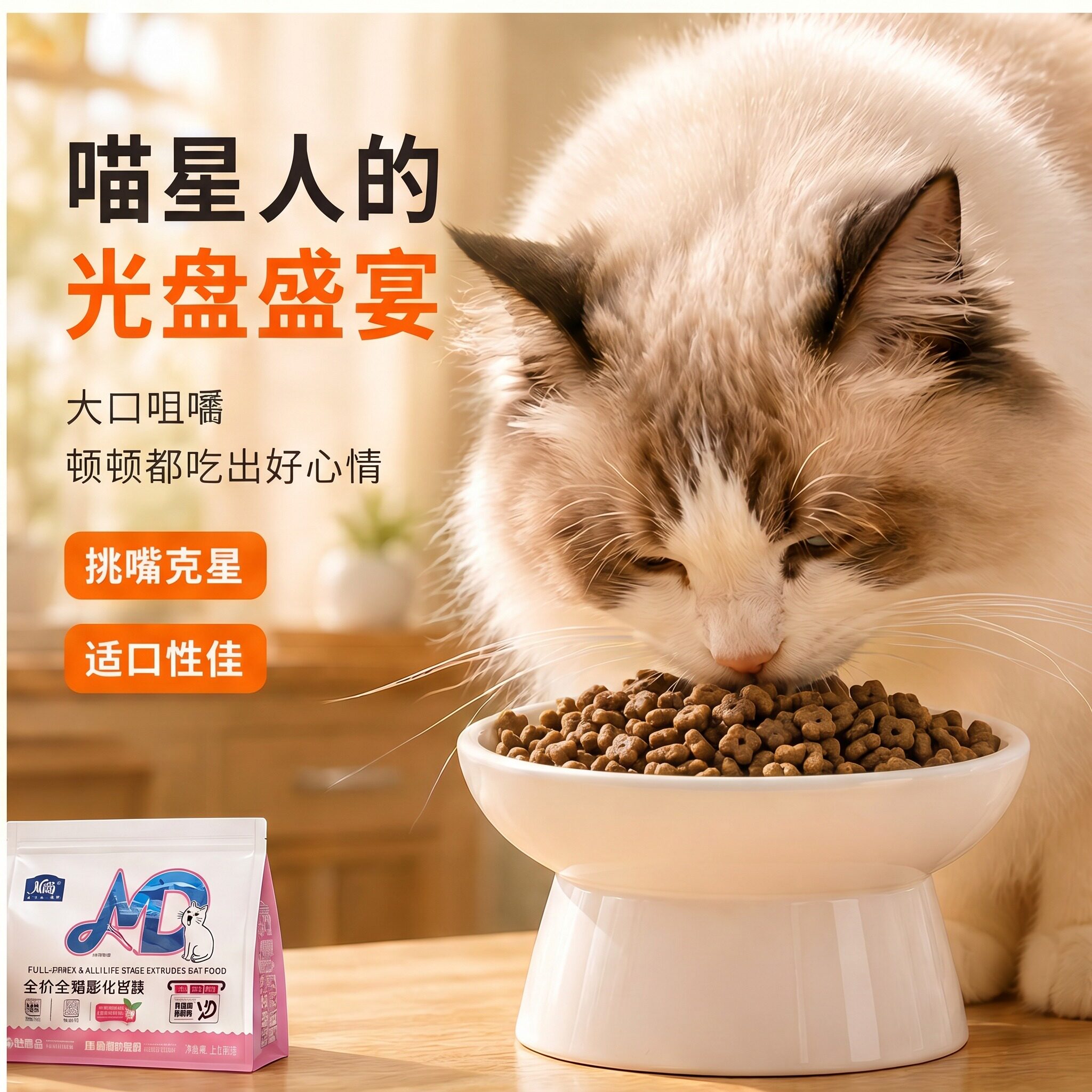 美督全价全期膨化猫粮乳化鱼油高易消化蛋白南瓜纤维助力排毛