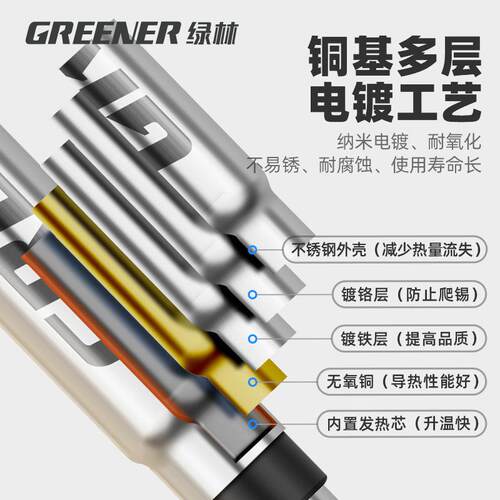 绿林C210烙铁头一体式高精度发热芯纯铜焊头替换头焊台电烙铁配件