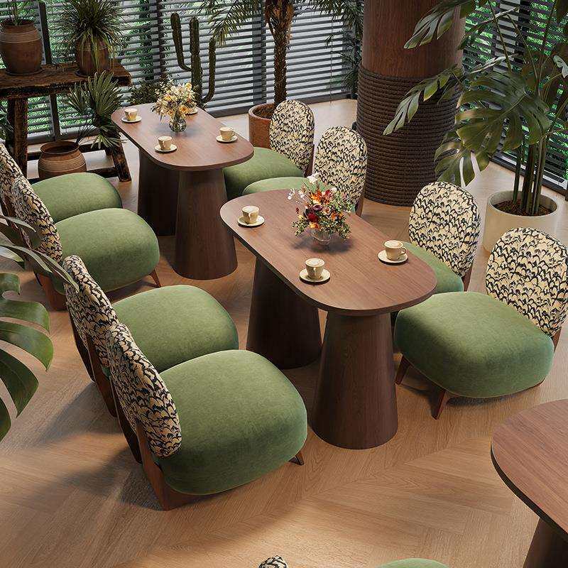 中古风商用酒店茶楼实木洽谈椅复古咖啡厅民宿藤编沙发餐桌椅组合