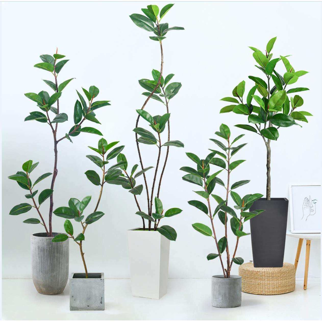 跨境绿植仿真橡皮树造景盆栽黑金刚大盆栽客厅装饰假绿植造景