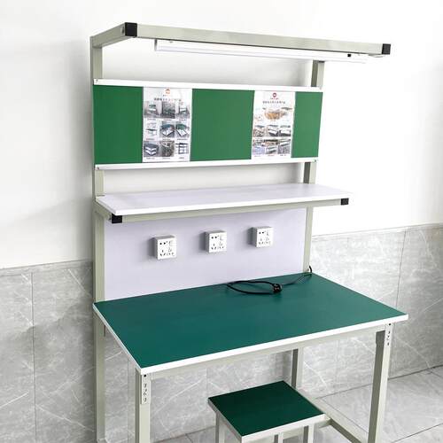 防静电工作台带灯车间桌子流水线检验单面操作台双层手机店维修台