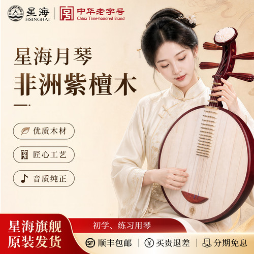 北京星海月琴乐器非洲紫檀花梨木红木酸枝木演奏考级初学月琴8212