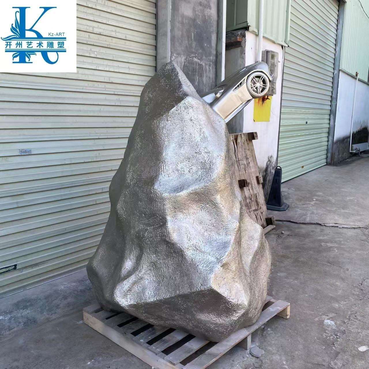 仿真假山石头雕塑售楼部样板间汽车模型玻璃钢工艺品落地美陈装饰