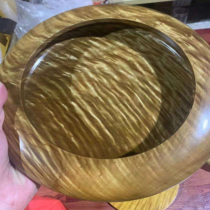 桢楠波纹果盘龙胆储物圆罐金丝楠圆形满金丝家用瓜果盘