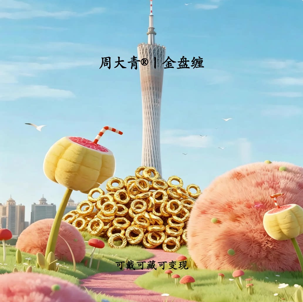 周大青足金盘缠金珠9993d硬金图片