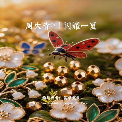 周大青黄金小金珠转运珠硬金