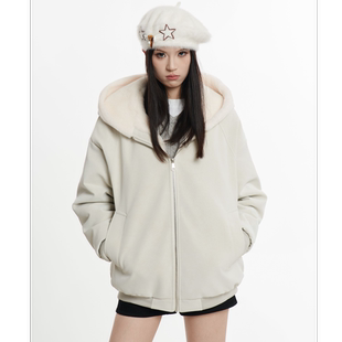 HSNH【连帽座山雕外套】冬季加绒加厚皮衣毛领外套夹克情侣棉服